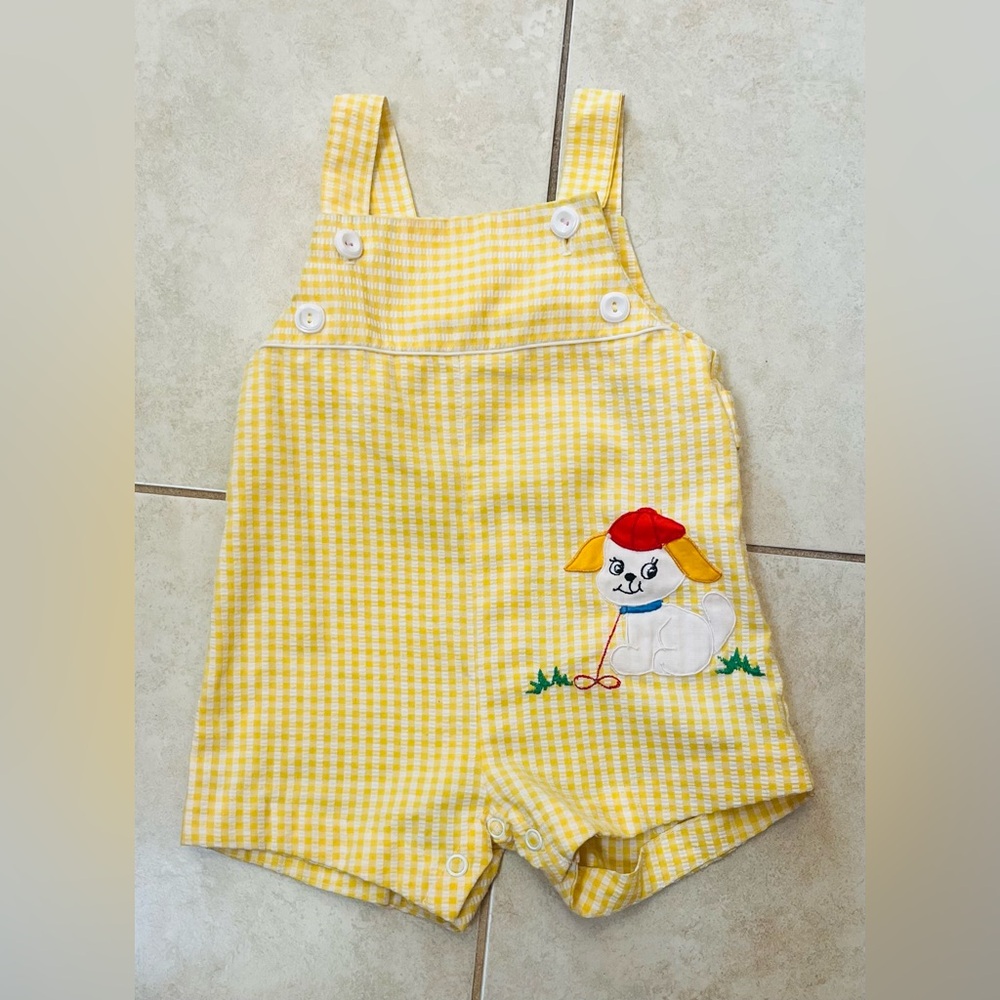 Vintage Yellow Gingham Kids Overalls